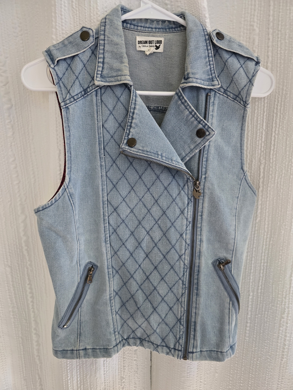 Womens Large Selena Gomez Light Blue Quilted Denim Vest
